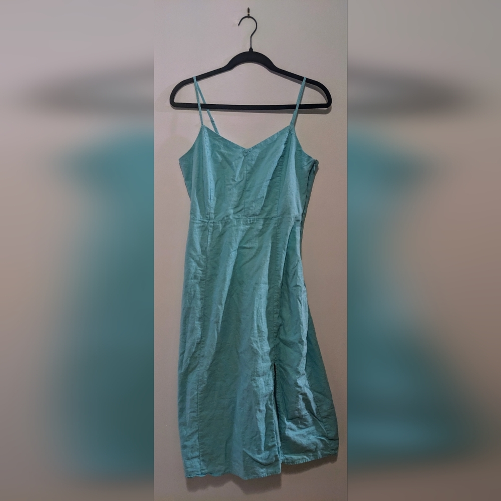 J. Crew Linen Blend Midi Slip Dress Sunwashed Mint sz 8 - Picture 3 of 13